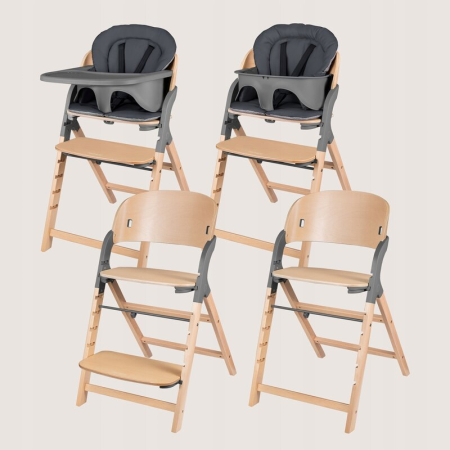 Scaun de masa multifunctional Megan, Lionelo, Din lemn de fag, 6 luni- adult, Reglabil pe inaltime, Husa impermeabila, Tavita silicon, Suport de picioare reglabil, Greutate maxima 110 Kg, Gri [19]