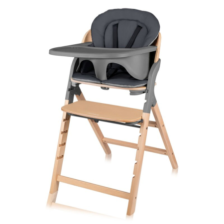 Bebe la masa - Scaun de masa multifunctional Megan, Lionelo, Din lemn de fag, 6 luni- adult, Reglabil pe inaltime, Husa impermeabila, Tavita silicon, Suport de picioare reglabil, Greutate maxima 110 Kg, Gri