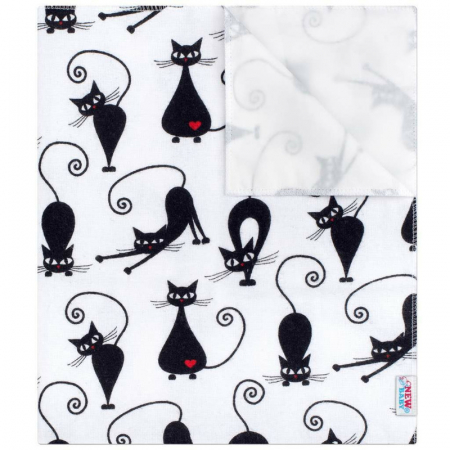 Curat si sanatos - Scutec impermeabil din flanel, Cu multiple intrebuintari, Dimensiune 57x47 cm, New Baby, White with Black Cat
