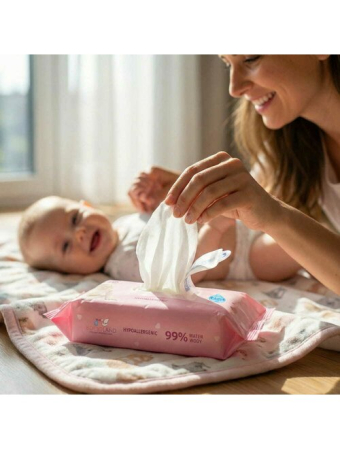 Servetele umede, Bocioland, Apa 99%, Fara parfum, 60 de bucati/pachet [4]