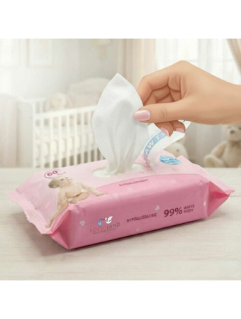 Servetele umede, Bocioland, Apa 99%, Fara parfum, 60 de bucati/pachet [3]