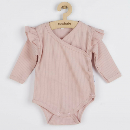 Set 2 piese: body cu maneca lunga si volanas, pantaloni cu botosei, Marime 62, Din bumbac 100%, New Baby, Practical Pink [1]