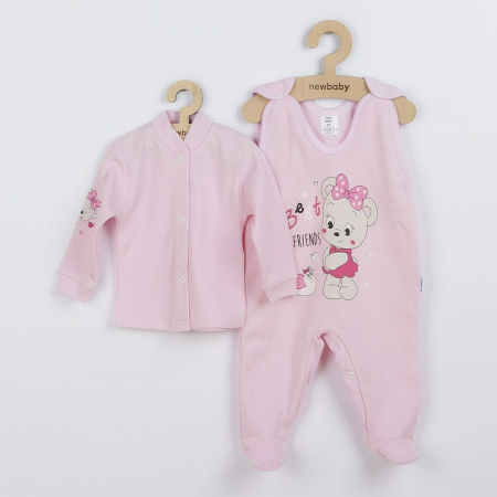 Combinezoane - Set 2 piese: salopeta fara maneci, bluza, Marime 62, Din bumbac 100%, New Baby, Mouse Pink