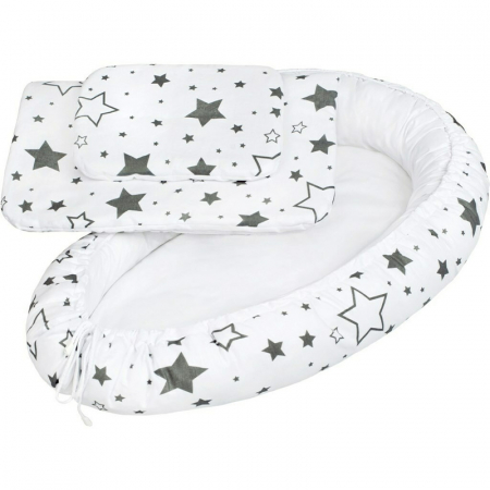 Cosuri de dormit - Set 3 piese, cosulet Baby Nest 60x30 cm , Cu paturica si pernuta, New Baby, Grey stars