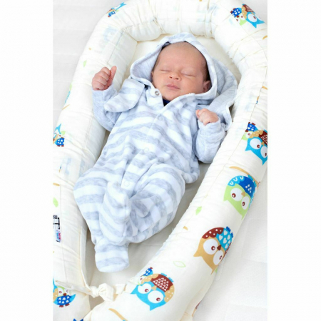 Set 3 piese, cosulet Baby Nest 60x30 cm, Cu paturica si pernuta, New Baby, White/Grey stars [5]