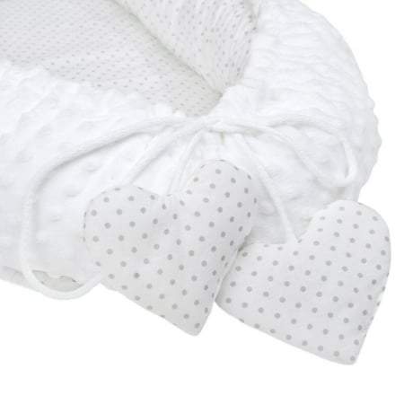 Set 3 piese Luxury, Baby Nest cu doua fete, Cu paturica si pernuta in forma de inima, New Baby, Minky Heart White [5]
