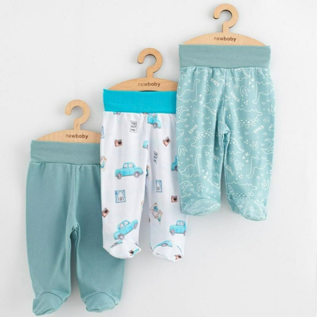 Pantaloni si salopete - Set 3 piese, New Baby, Classic II, Include 3 perechi de pantalonasi cu botosei, Marime 56, Din bumbac 100%, Blue