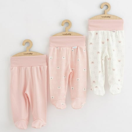 Pantaloni si salopete - Set 3 piese, New Baby, Classic II, Include 3 perechi de pantalonasi cu botosei, Marime 56, Din bumbac 100%, Pink