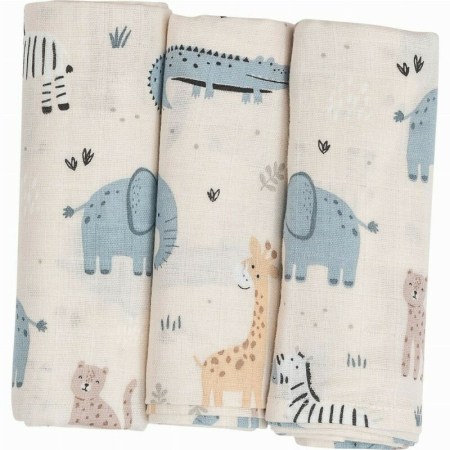 Scutece si chilotei - Set 3 scutece terta, Bubaba, Din bumbac, 80x80 cm, Beige Safari