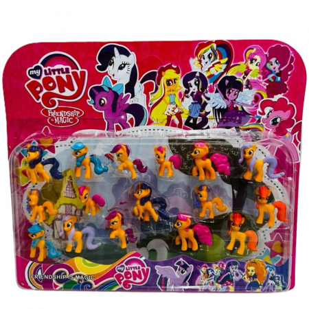 Setul de figurine My Little Pony include 16 ponei de jucărie, inspirați din seria “Friendship is Magic”.