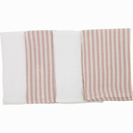 Curat si sanatos - Set 4 lavete, Bubaba, Din muselina, Dimensiune 40x40 cm, Pentru spalarea si ingrijirea fetei si a corpului bebelusului dupa masa sau baita, Pink Stripes