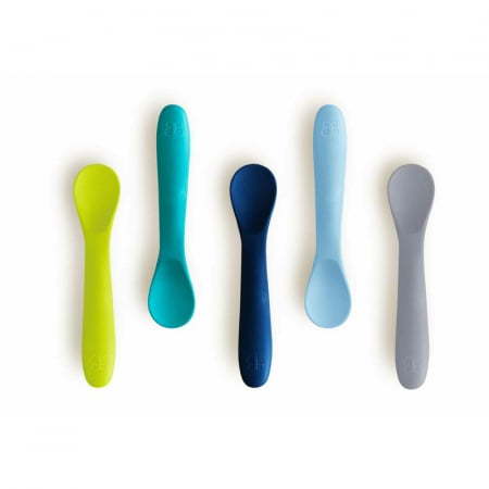 Cani , farfurii , tacamuri - Set 5 lingurite, Spoon, Silicon, Textura moale, Anti-bacteriene si non-alergice, Fara BPA, Bbluv, Blue