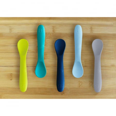 Set 5 lingurite, Spoon, Silicon, Textura moale, Anti-bacteriene si non-alergice, Fara BPA, Bbluv, Blue [1]