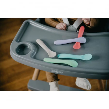 Set 5 lingurite, Spoon, Silicon, Textura moale, Anti-bacteriene si non-alergice, Fara BPA, Bbluv, Blue [3]