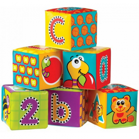 Jucarii de baie - Set 6 cuburi moi pentru baie, Cu litere si cifre, Splash and Learn Soft blocks for bath, Playgro