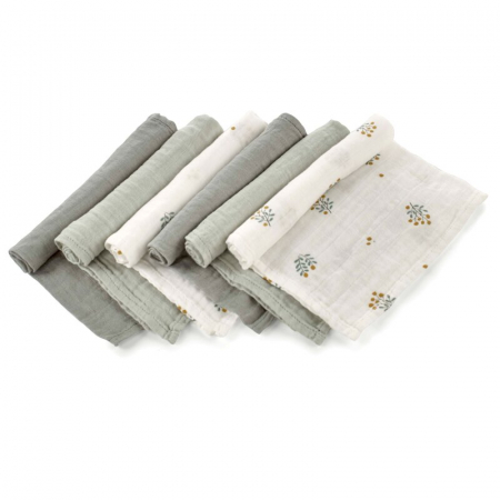 Cadite si accesorii - Set 6 scutece, Jane, Din muselina de bambus, Hipoalergenice, 35 x 35 cm, Botanic