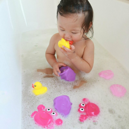Set 7 animalute de baie, Fara gauri, Cu gentuta pentru transport, Fara BPA, Floating Sea Friends, Playgro, Pink [7]