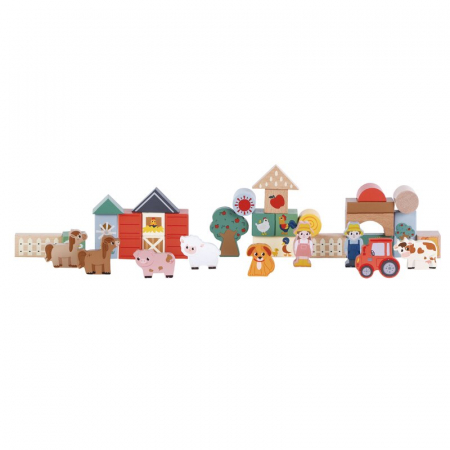 Seturi Constructie si Cuburi - Set blocuri constructie, Free2Play, Farm Animals, Contine 36 piese, Din lemn, Pentru dezvoltarea abilitatilor motorii fine, 12 luni+, Multicolor