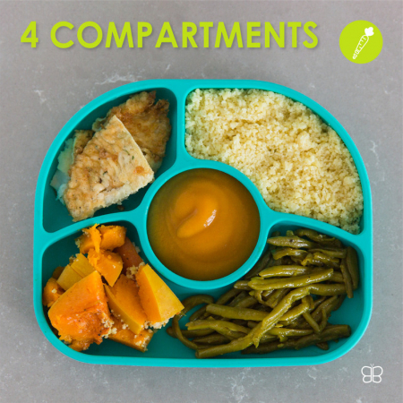 Set de masa, Yumi, Farfurie compartimentata si lingurita, Cu 4 compartimente, Fara BPA, Bbluv, Pink [7]