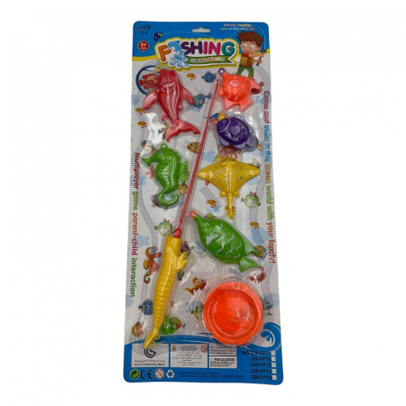 Jucarii de baie - Set jucarii de baie, 8 piese, Cu unghita de pescuit , bol si jucarii marine 