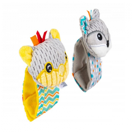 Set jucarii zornaitoare, Balibazoo, Animale, 2 bratari, Inchidere cu velcro, Stimuleaza dezvoltarea senzoriala si tactila, 0 luni+, Multicolor [1]