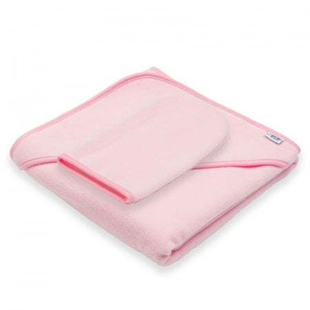 Prosoape si halate - Set prosop cu gluga si manusa baie, New Baby, Dimensiune 80 x 80 cm, Basic, Pink