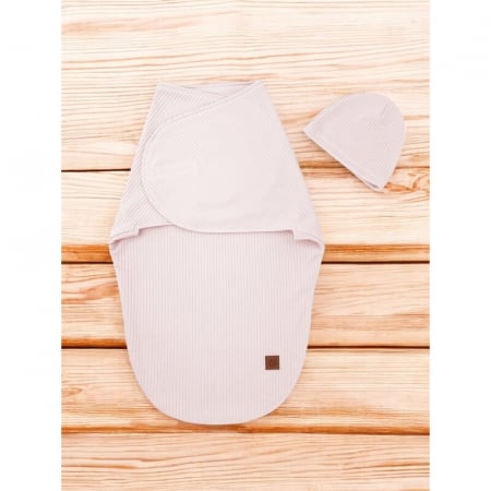 Sistem de infasare si caciulita, MimiNu, Pentru bebe, 0 - 3 luni, Din bumbac certificat Oeko Tex Standard 100, Soft Powdery Pink [2]