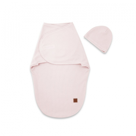 Saltele si accesorii infasat - Sistem de infasare si caciulita, MimiNu, Pentru bebe, 0 - 3 luni, Din bumbac certificat Oeko Tex Standard 100, Soft Powdery Pink