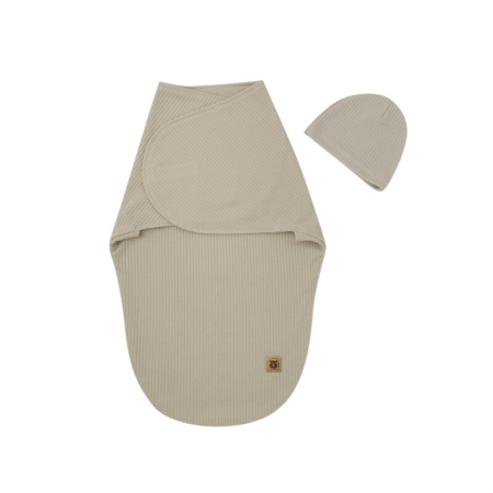 Saltele si accesorii infasat - Sistem de infasare si caciulita, MimiNu, Pentru bebe, 0 - 3 luni, Leo, Din bumbac interlock certificat Oeko Tex Standard 100, Soft Mocha