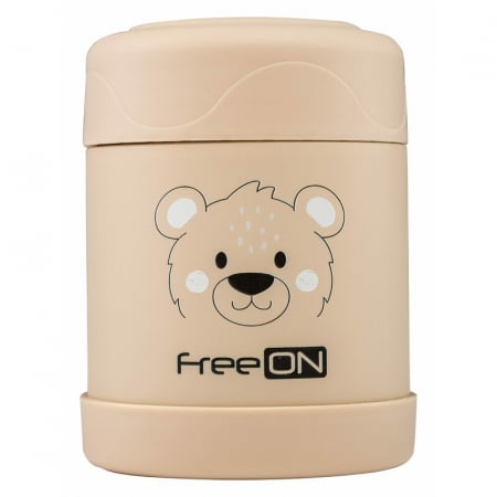 Termos pentru alimente solide, Din otel inoxidabil, Mentine cald pana la 12 ore si rece pana la 24 ore, Conform cu standardul european de securitate EN12546, FreeON, Beige Bear [1]