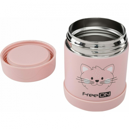 Termosuri - Termos pentru alimente solide, Din otel inoxidabil, Mentine cald pana la 12 ore si rece pana la 24 ore, Conform cu standardul european de securitate EN12546, FreeON, Pink Kitty