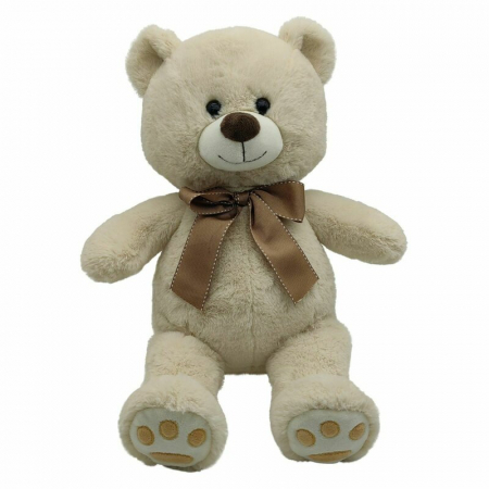 Jucarii de Plus - Ursulet de plus, Free2Play, Cosy, Moale, Cu fundita eleganta in jurul gatului, 45 cm, 0 luni+, Beige