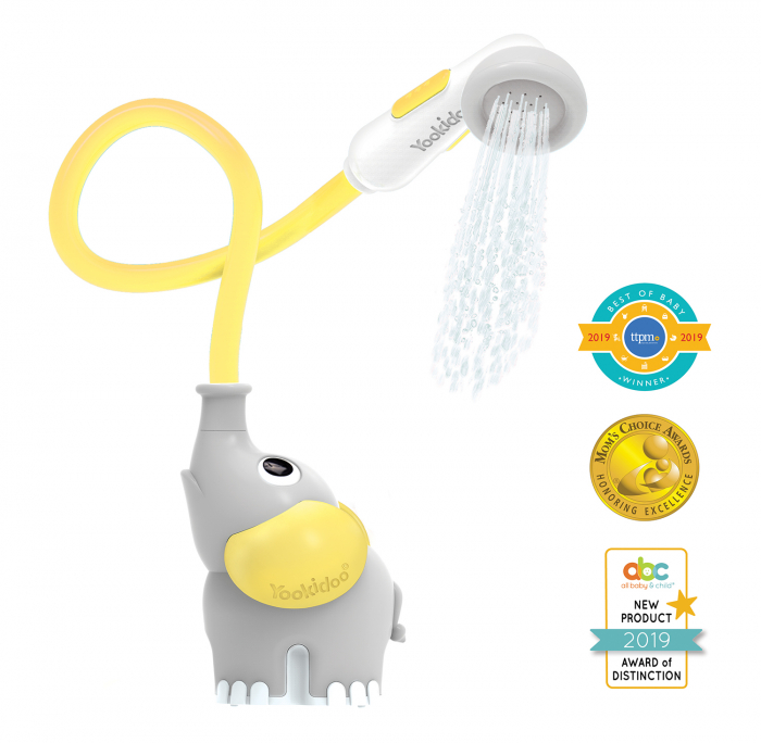 Jucărie duș portabil pentru bebeluși și copii, în formă de elefant -  Gri -  Galben, 0-24 luni, Yookidoo [2]