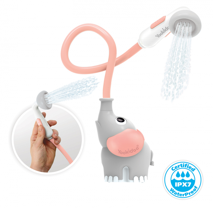 Jucărie duș portabil pentru bebeluși și copii, în formă de elefant -  Gri -  Roz, 0-24 luni, Yookidoo [1]