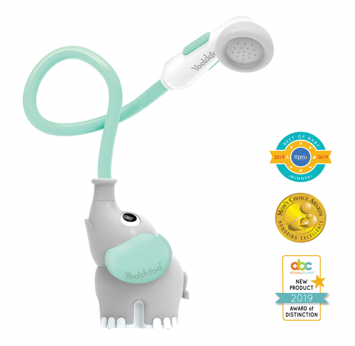 Jucărie duș portabil pentru bebeluși și copii, în formă de elefant -  Gri -  Turcoaz, 0-24 luni, Yookidoo [2]
