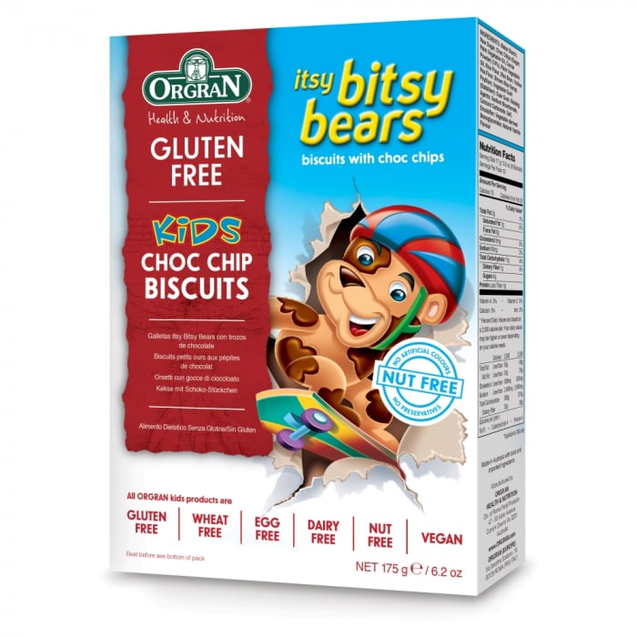 Orgran - Biscuiți ursuleți cu ciocolată Itsy Bitsy fără gluten și alergeni x 175g [1]