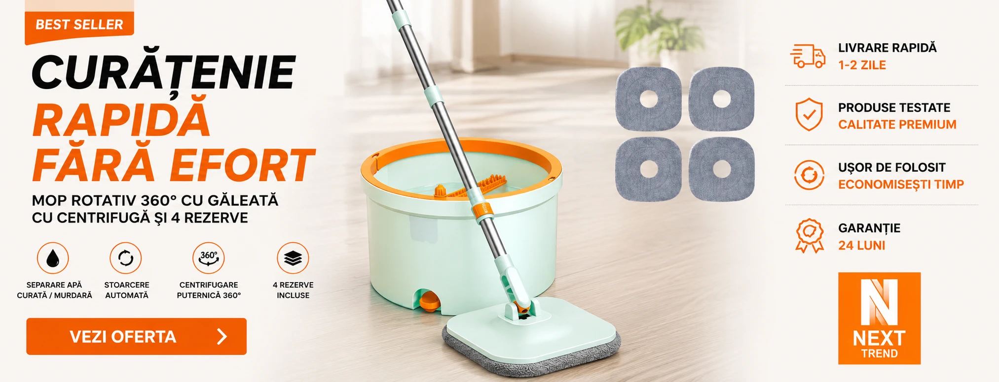 Set Mop Rotativ 360 Verde