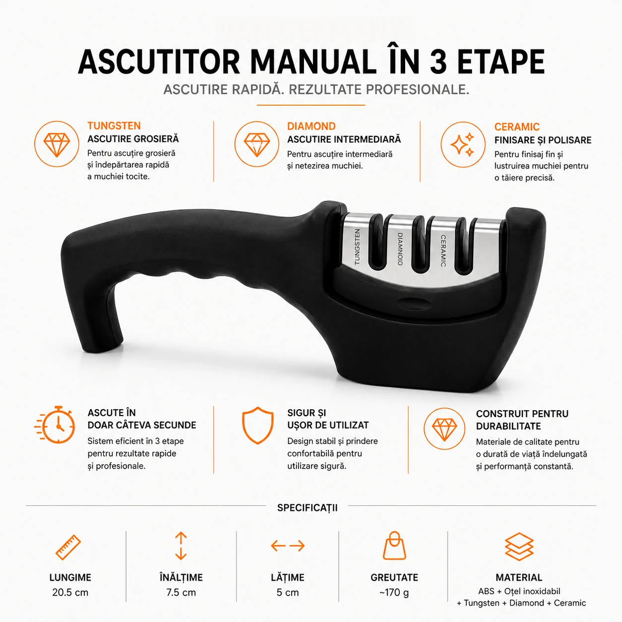 Ascuțitor manual cuțite Next Trend, sistem 3 în 1 cu tungsten, diamant și ceramică [2]