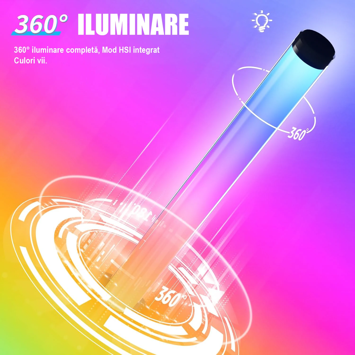 Bară Luminoasă RGB 360° Smart, LED 31 cm, 16M Culori, Sync Muzică, App & Telecomandă – Ambient Gaming [5]