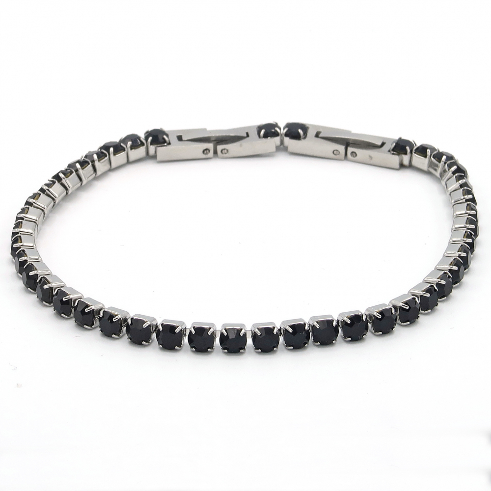 Bratara Tennis Argintie cu Cristale Zirconiu Negre - Accesoriu Unisex Elegant si Rafinat [1]