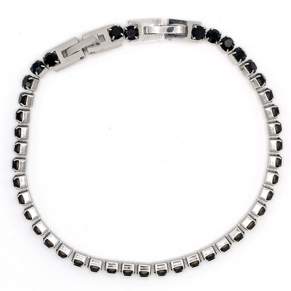 Bratara Tennis Argintie cu Cristale Zirconiu Negre - Accesoriu Unisex Elegant si Rafinat [2]