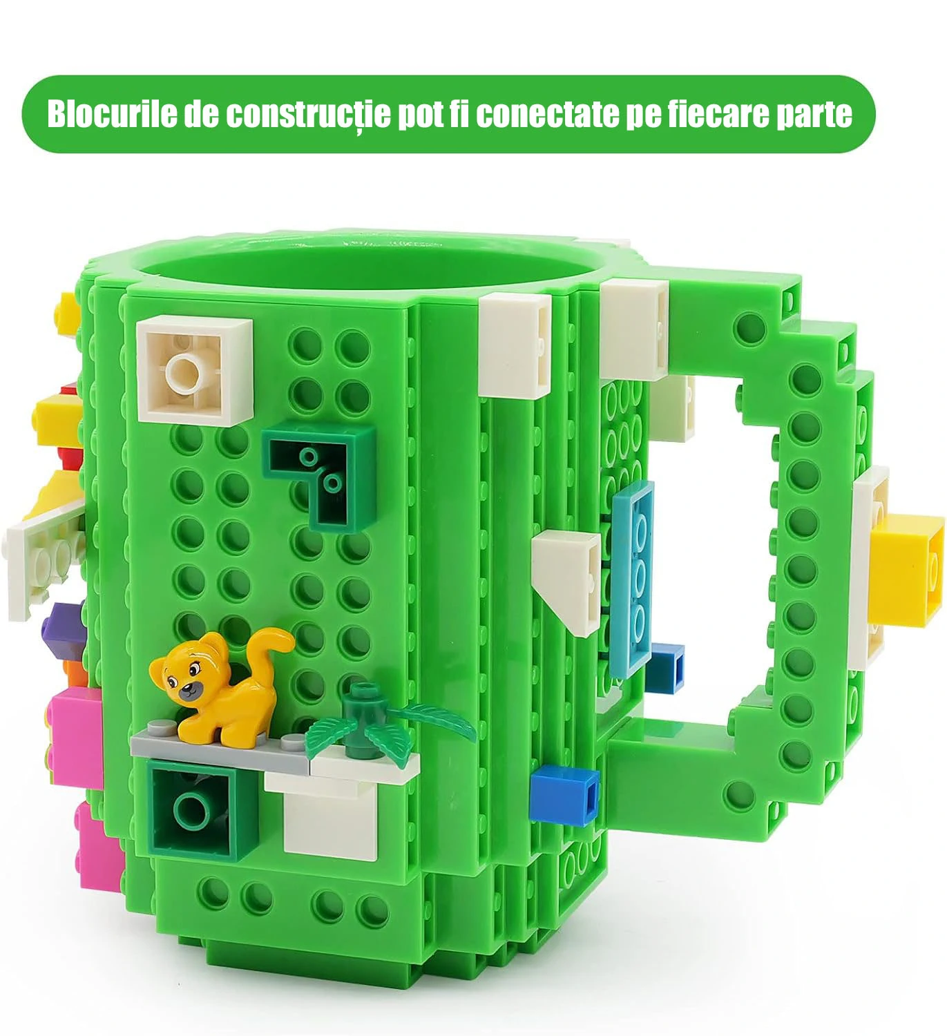 Cană Build-on cu Piese Lego – Funny DIY Mug Cadou Copii & Adulți, Verde [4]