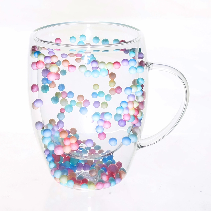 Cană sticlă borosilicată 350ml cu bile colorate – elegantă, dublu perete | Next Trend [1]