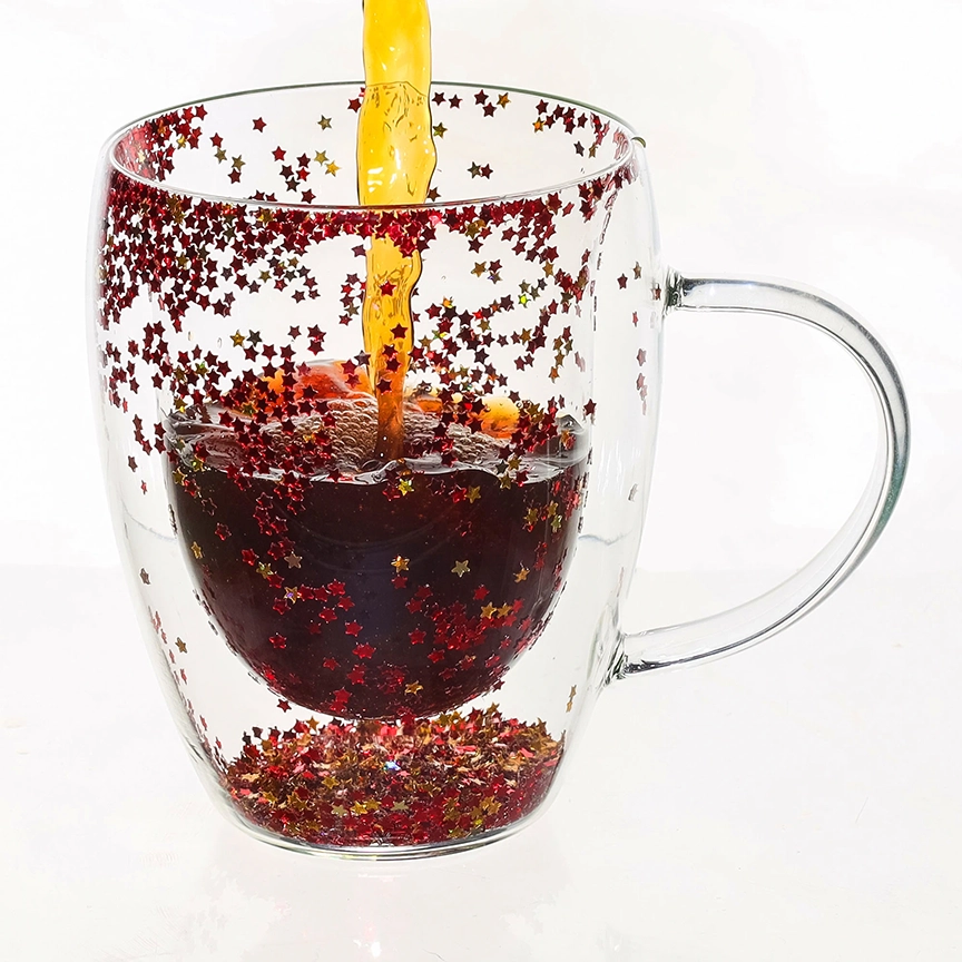 Cana din sticla borosilicata pereti dubli 350ml cu stele stralucitoare – cana cafea, ceai, cappuccino, latte, espresso, cadou elegant, Next Trend [2]