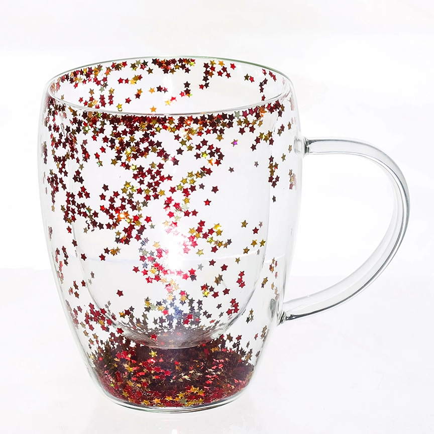 Cana din sticla borosilicata pereti dubli 350ml cu stele stralucitoare – cana cafea, ceai, cappuccino, latte, espresso, cadou elegant, Next Trend [1]