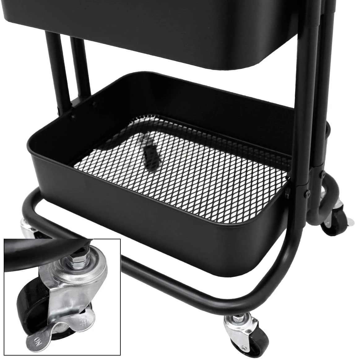 Carucior depozitare bucatarie pe roti Next Trend – 3 niveluri, metalic, cu cosuri si maner ergonomic, negru [7]