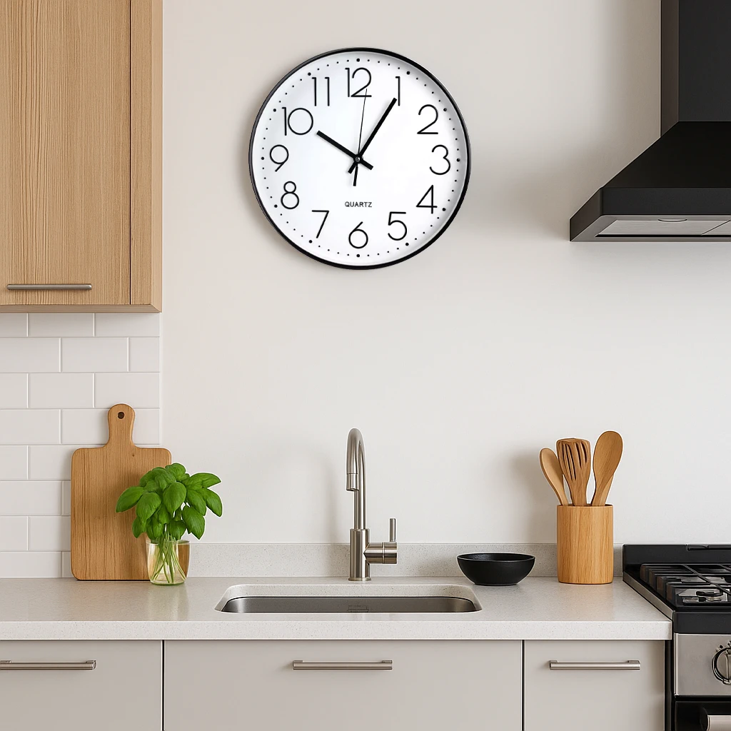 Ceas Analog de perete silentios Quartz rotund 25 cm Negru-Alb – Next Trend [5]