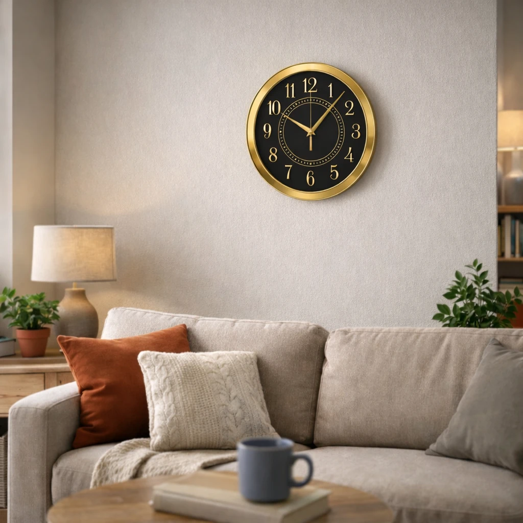 Ceas Analog de perete silentios Quartz rotund 29 cm Gold and Black [3]