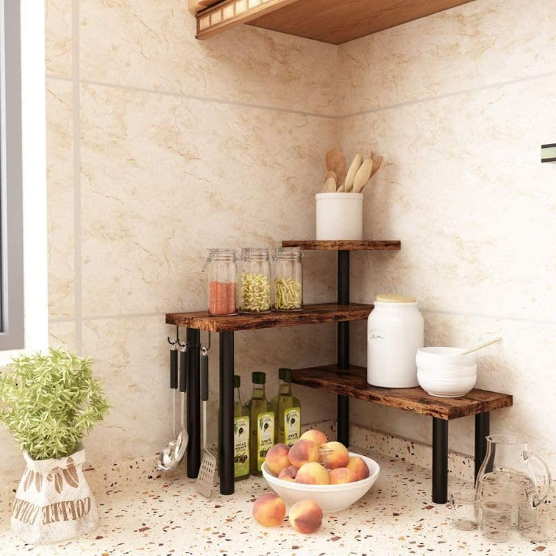 Etajera Condimente, Design Modern, Negru cu Imitatie Lemn, 3 Polite, - Organizare Practica si Eleganta [8]