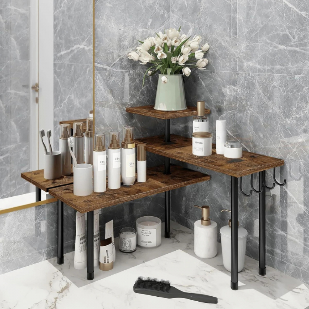 Etajera Condimente, Design Modern, Negru cu Imitatie Lemn, 3 Polite, - Organizare Practica si Eleganta [5]